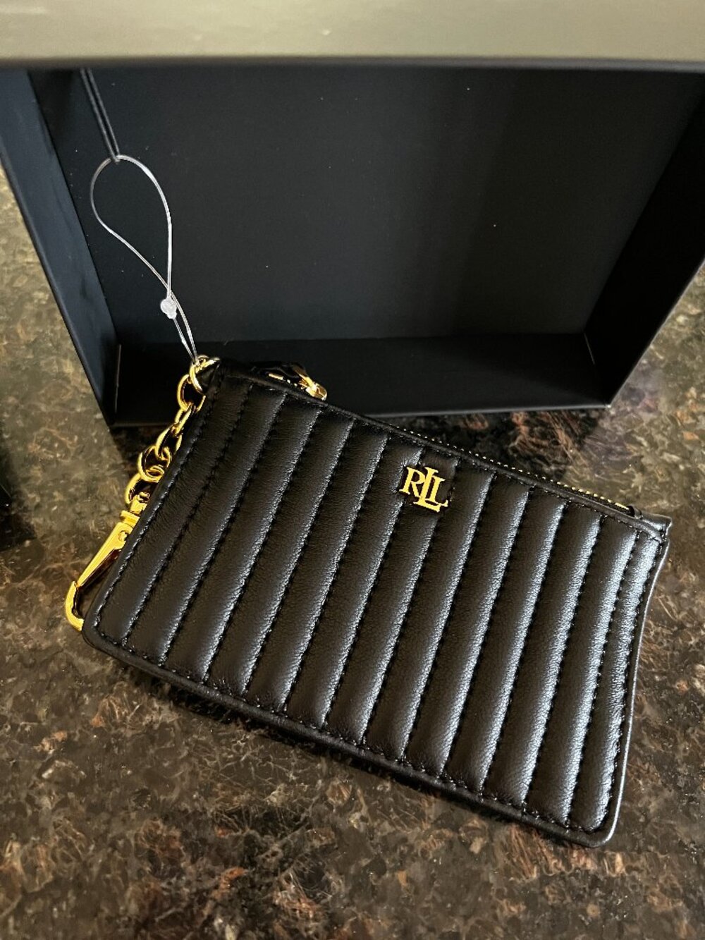 NWT Ralph Lauren black leather zip card case
